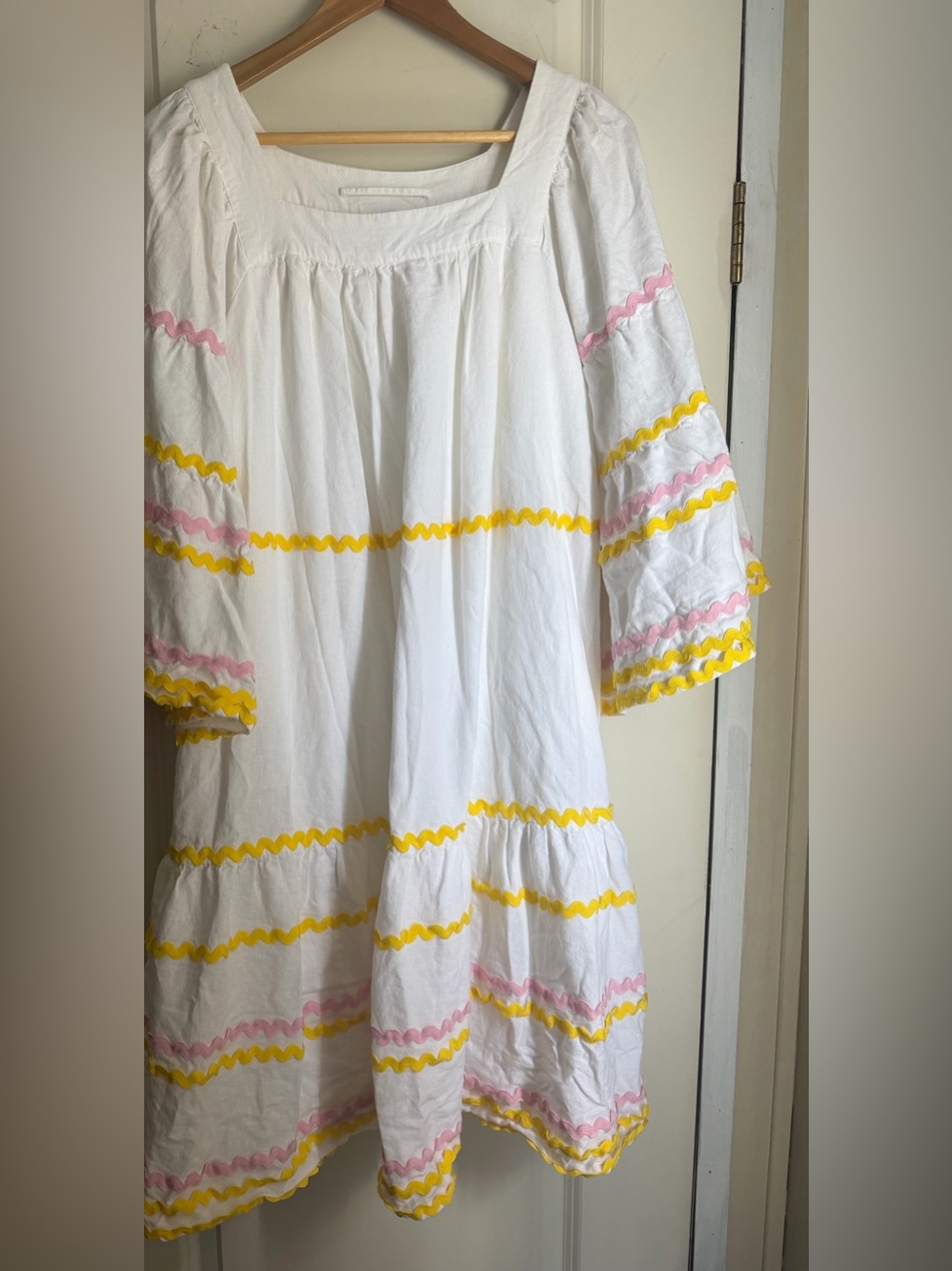 Lisa Marie Fernandez linen/rayon Ric Rac Flare Sleeve Dress M boho garden party
